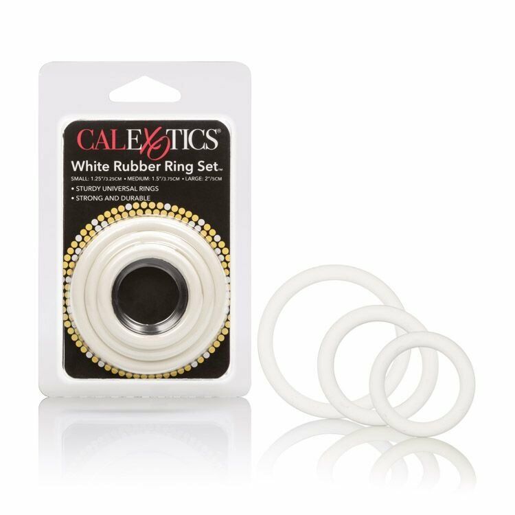 3 Stretchy Rubber Penis Scrotum Adornment Cock Rings Small Medium Large White