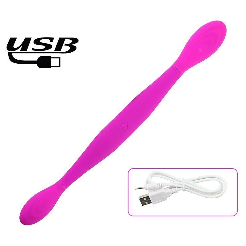 Flexible Double Dual Ended G-spot Anal Vibrator Dildo Dong Sex-toys for Women