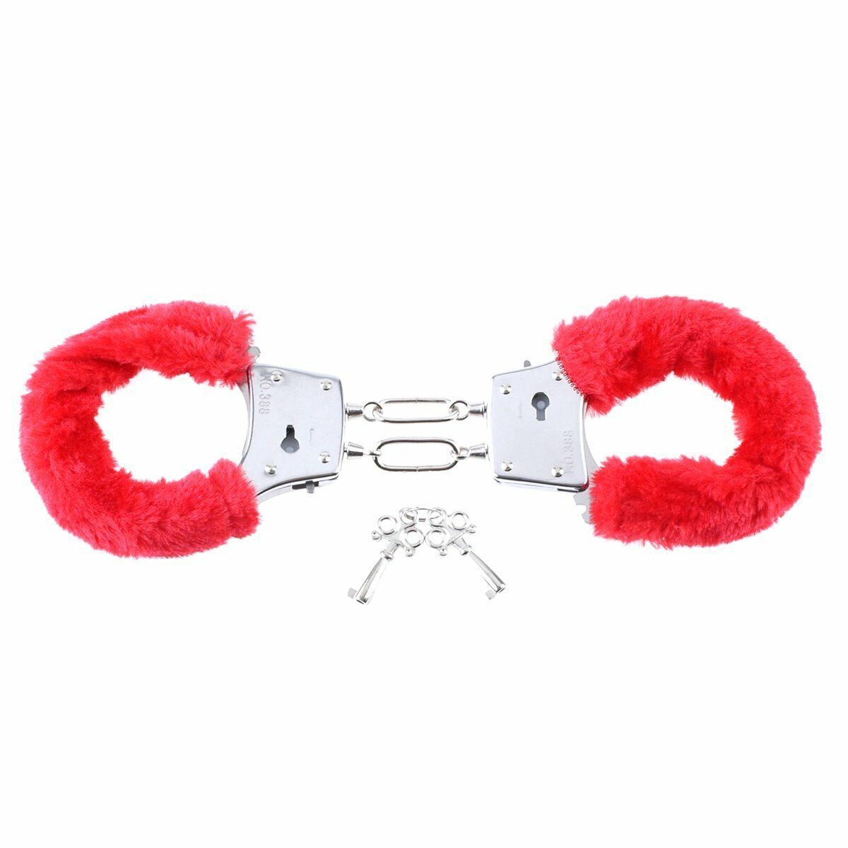 Soft Furry Fur Fuzzy Cuffs Metal Steel Handcuffs Red