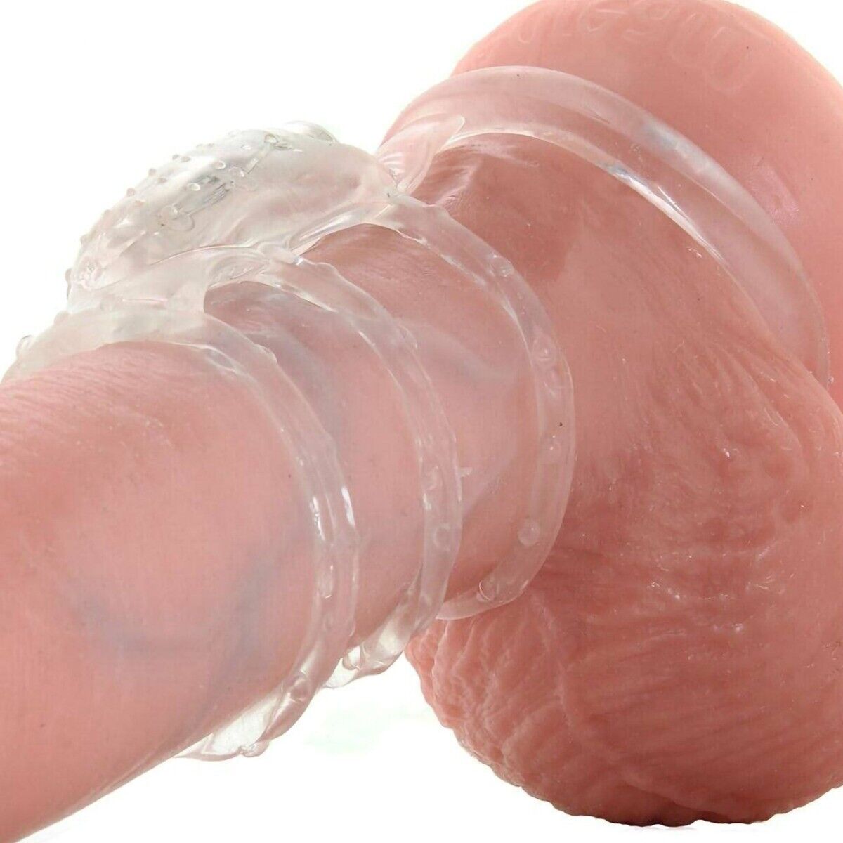 Clear Vibrating Power Cock Cage Penis Ring Sleeve Extension Girth Enhancer