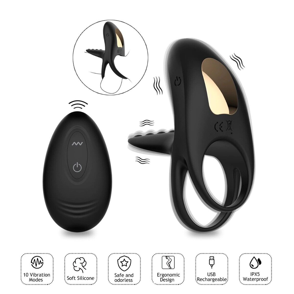 Wireless Vibrating Cock Ball Penis Ring Extension Girth Enhancer Clit Stimulator