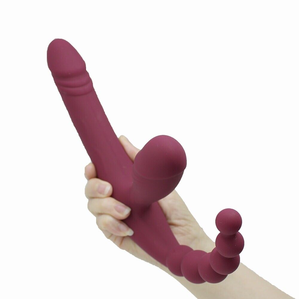 Vibrating Silicone Strapless Strap-On Anal G-spot Dildo Vibe Sex-toy for Lesbian