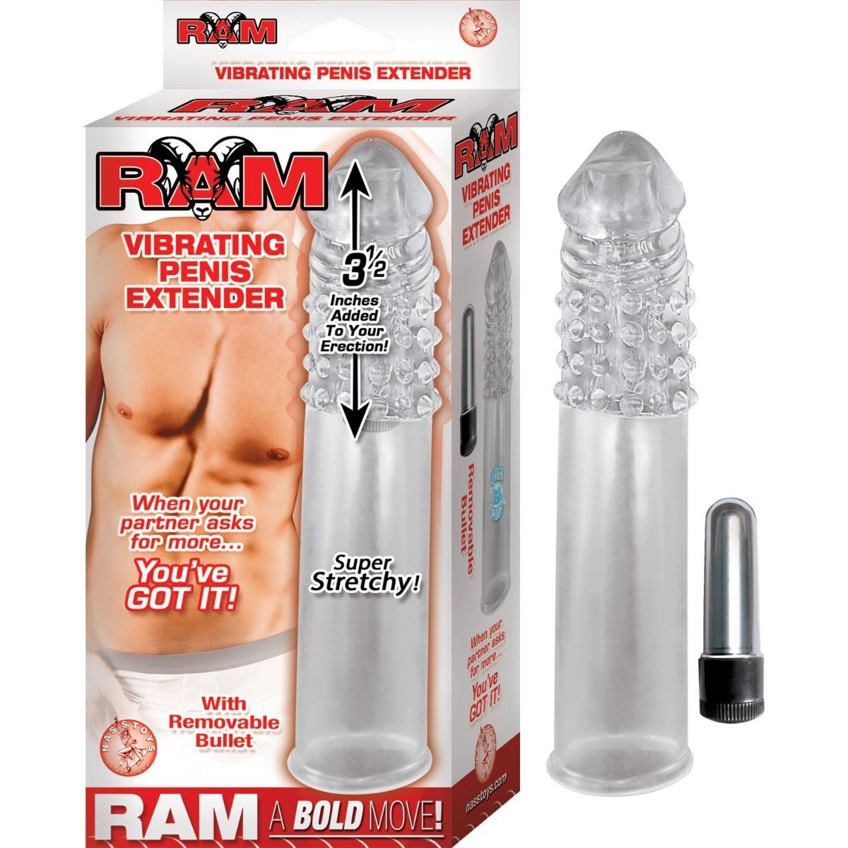 Add3.5" Cock Length Ram Vibrating Penis Extender Extension Sleeve Girth Enhancer