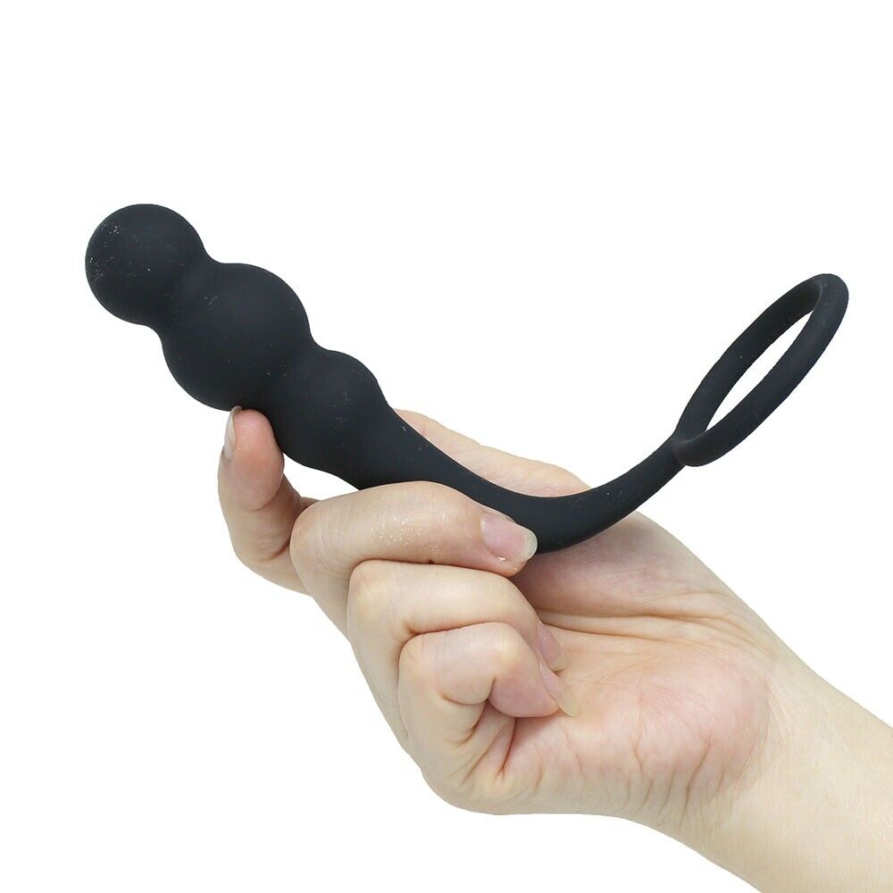 Wearable Silicone Beaded Penis Cock Ring Anal Beads Butt Plug Prostate Massager