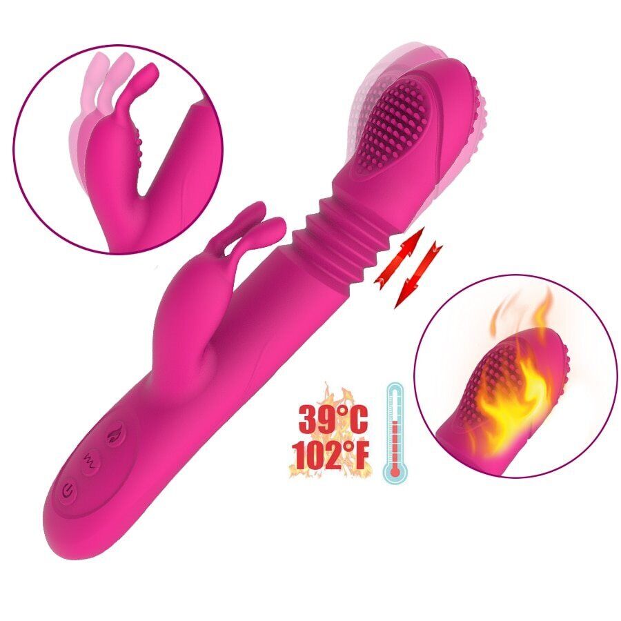 Slim Rechargeable Thrusting Rabbit Vibrator Dildo Sex-toys for Women Couples