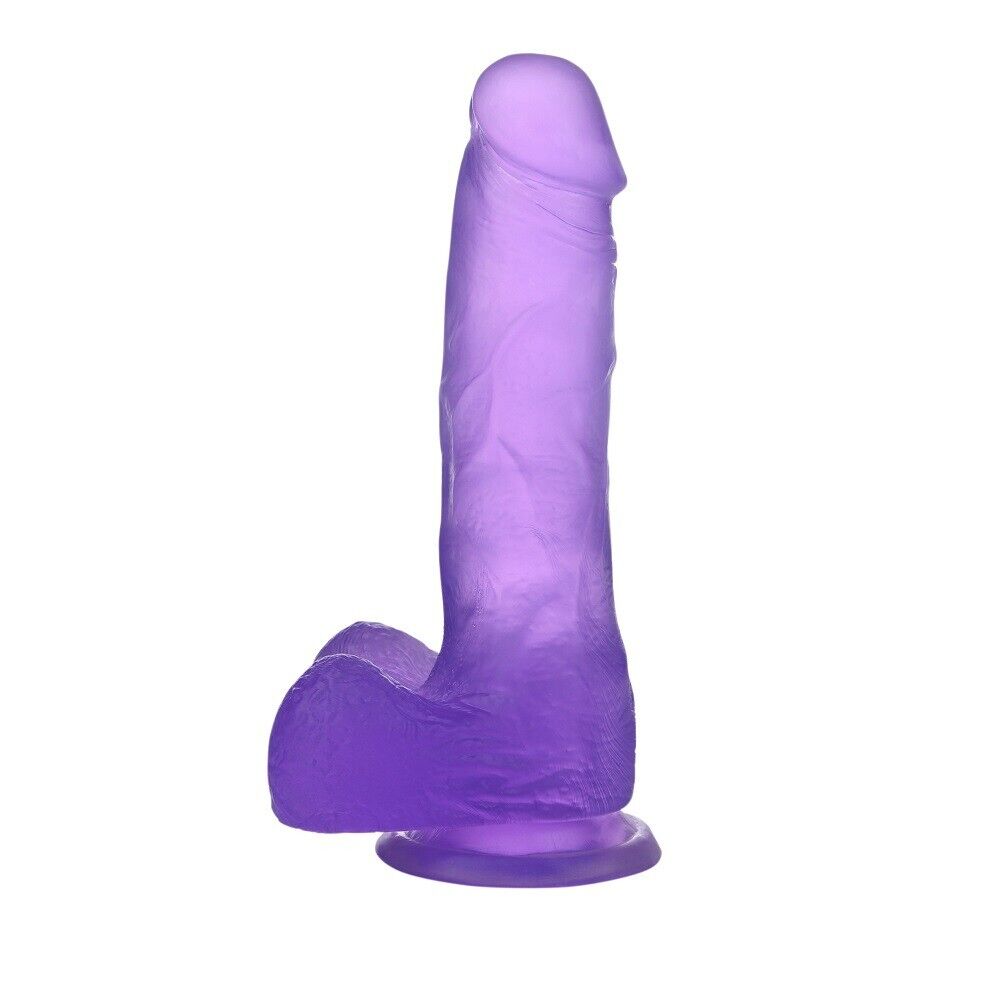 Purple Jelly Thick Cock with Balls G-spot Anal Dildo Hands Free Suction Cup