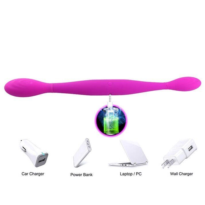 Flexible Double Dual Ended G-spot Anal Vibrator Dildo Dong Sex-toys for Women