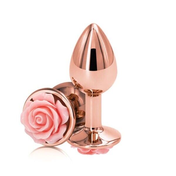 Rose Gold Metal Anal Butt Plug with Pink Flower Sex Toys for Women Men Couples