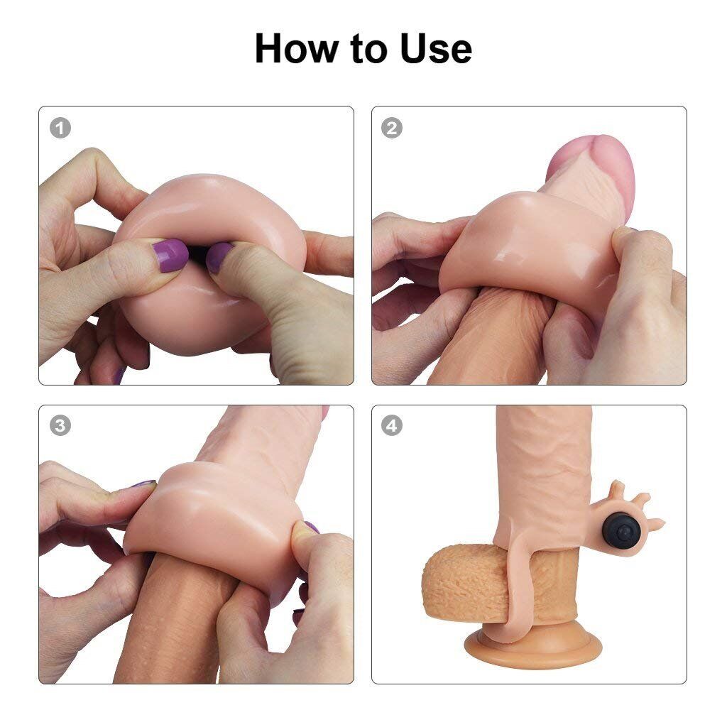 Add 2 Inches Cock Length Vibrating Penis Extender Extension Sleeve Sheath