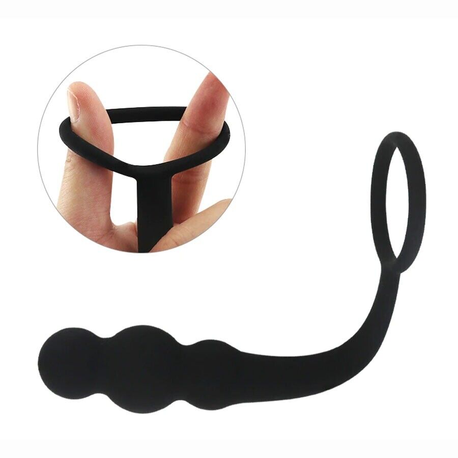 Wearable Silicone Beaded Penis Cock Ring Anal Beads Butt Plug Prostate Massager