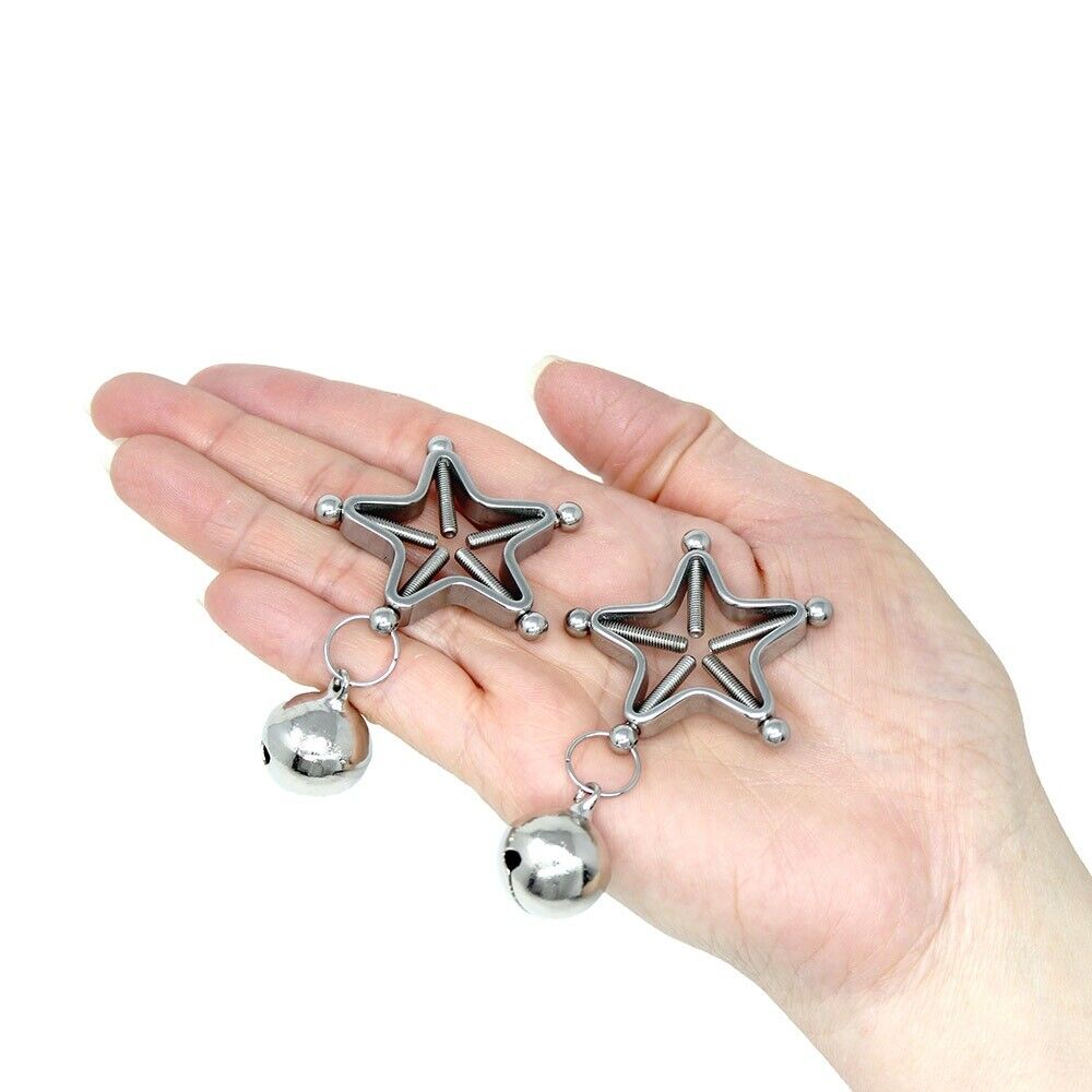 Metal Steel Screw-down Nipple Clamps Clip Press with Bells SM Bondage Sex Toys
