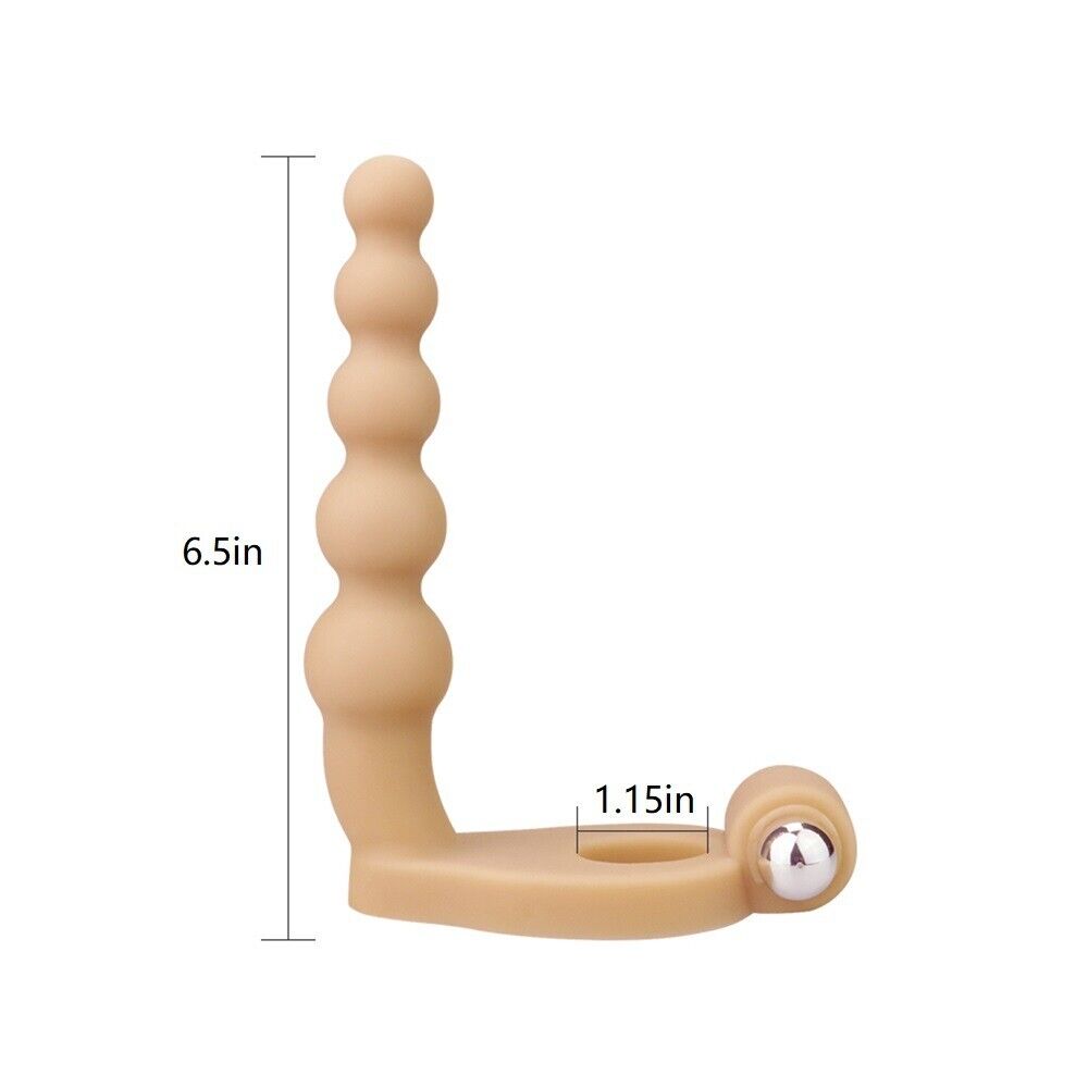 Vibrating Double Penetration Penetrator DP Anal Sex Beads Butt Plug Cock Ring