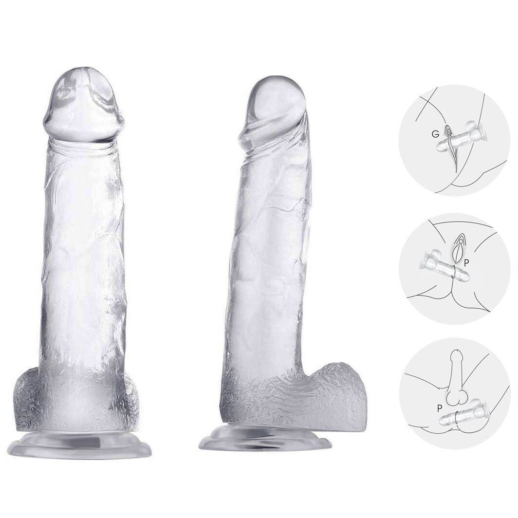 Clear Jelly Thick Cock with Balls G-spot Anal Dildo Hands Free Suction Cup