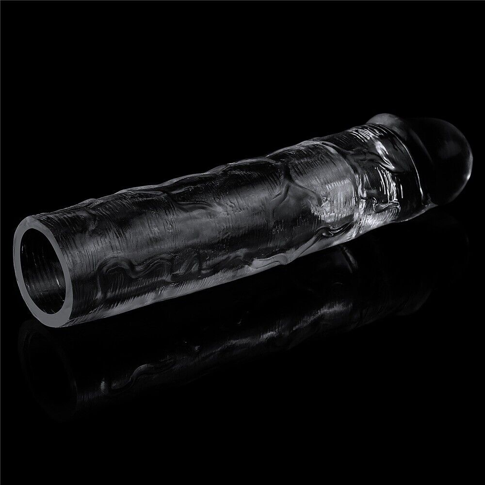 Add 2" Clear Realistic Male Penis Extension Extender Cock Girth Enhancer Sleeve