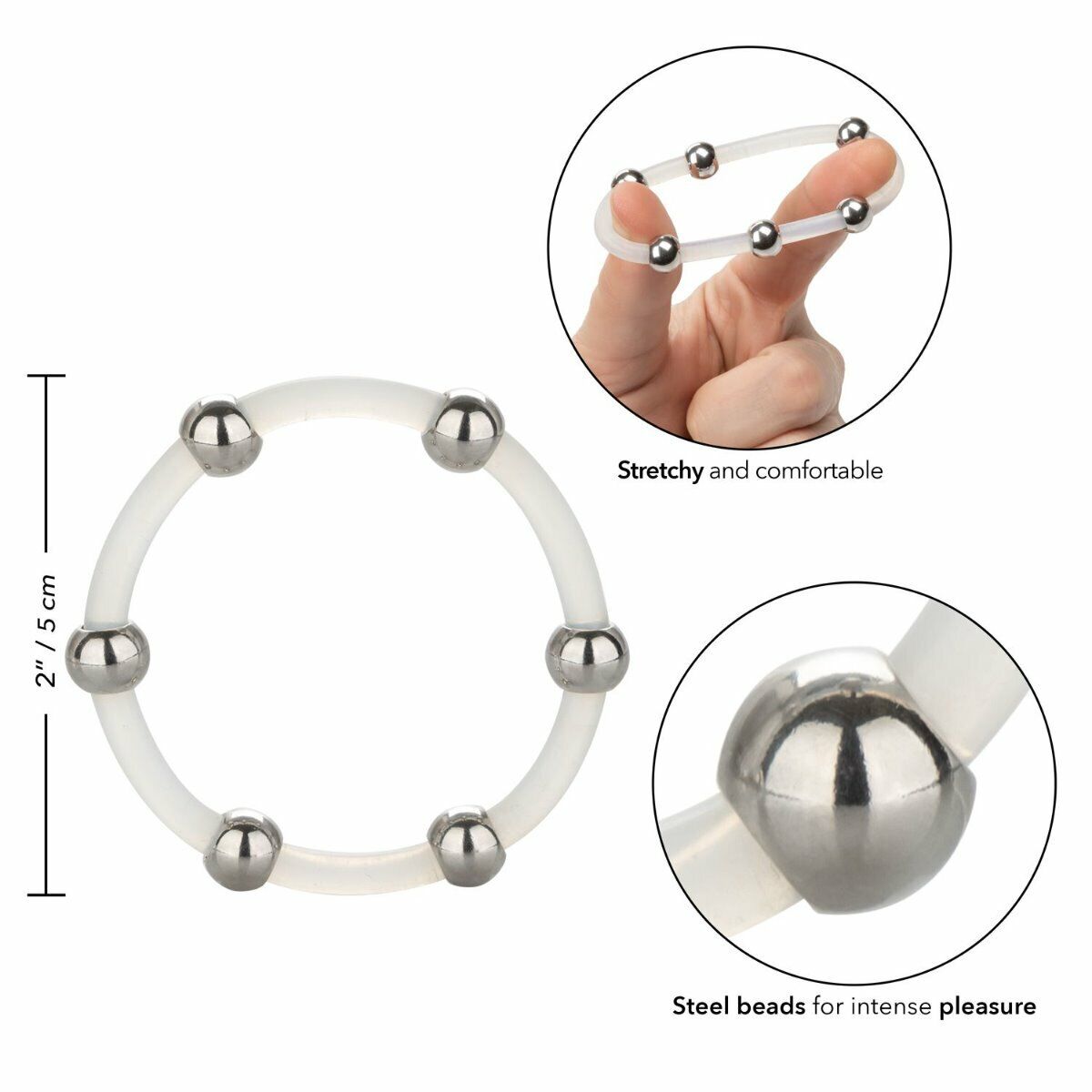 XL Steel Beaded Silicone Penis Cock Ring Sex-toys for Men Couples