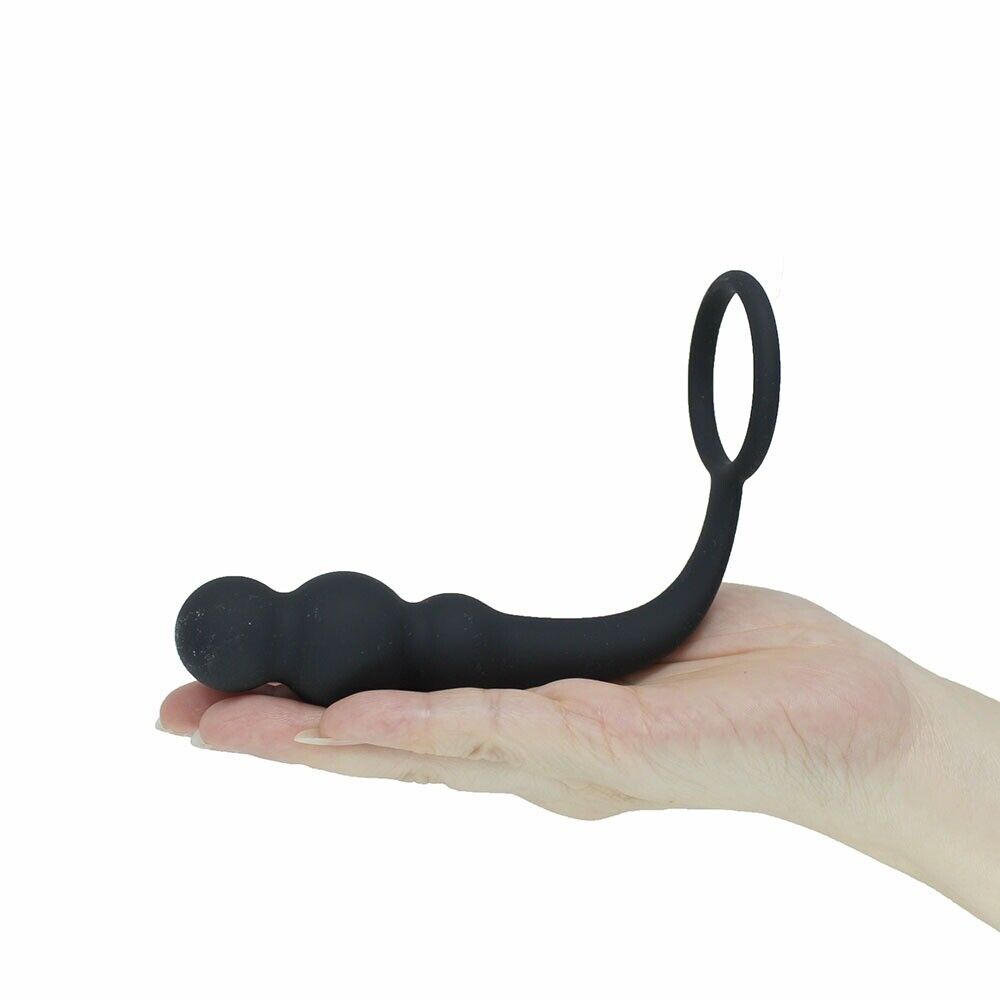 Wearable Silicone Beaded Penis Cock Ring Anal Beads Butt Plug Prostate Massager