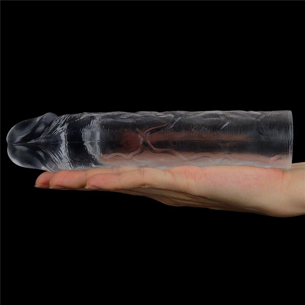 Add 2" Clear Realistic Male Penis Extension Extender Cock Girth Enhancer Sleeve