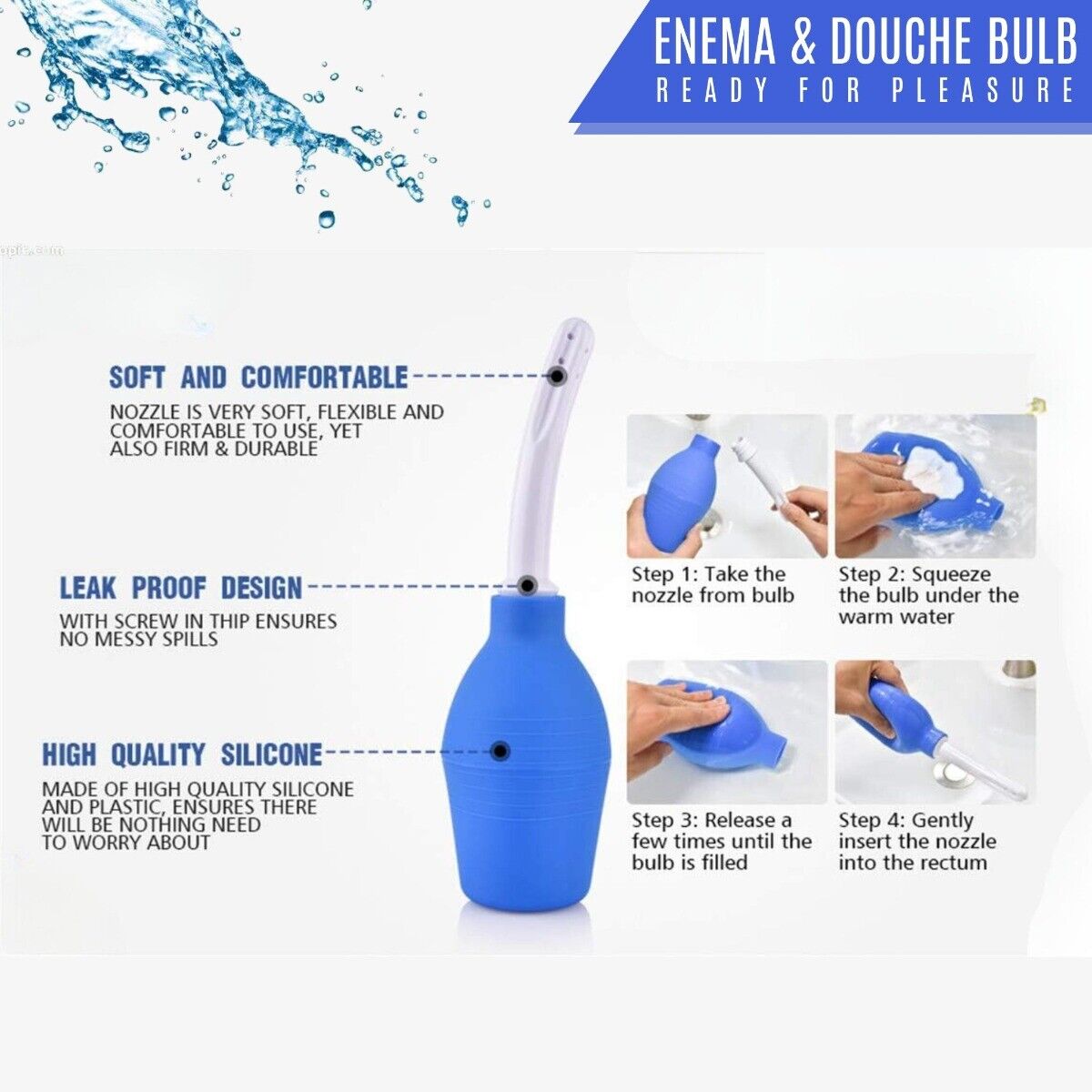 Blue Anal Douche Enema Bulb with Flexible Nozzle Anal Vaginal Cleansing System