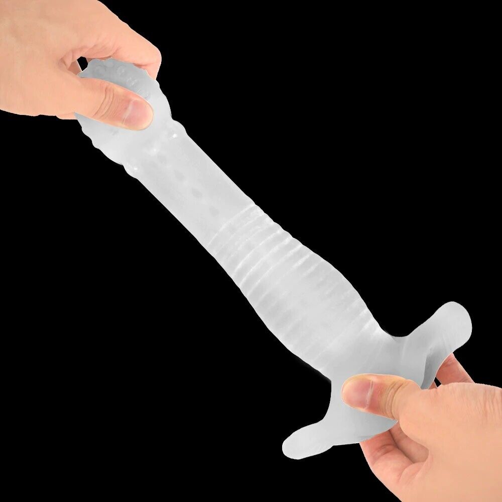 Stretchy Girth Enhancing Anal Penetration Penis Stroker Sleeve Hollow Butt Plug