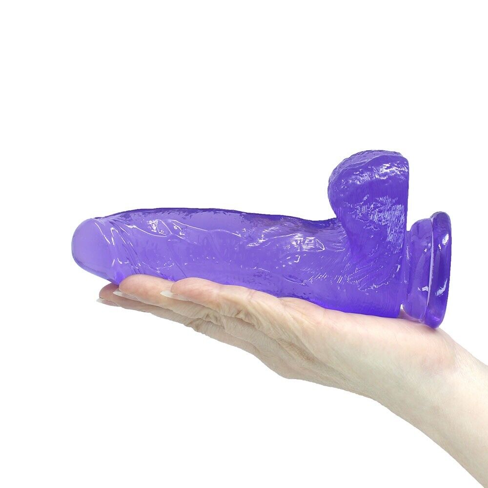 Purple Jelly Thick Cock with Balls G-spot Anal Dildo Hands Free Suction Cup