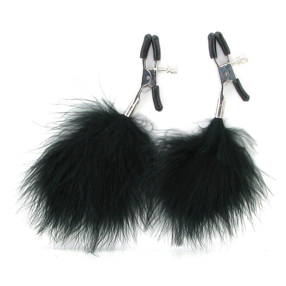 Adjustable Black Feathered Feather Nipple Clamps SM Bondage Sex Toys for Couples