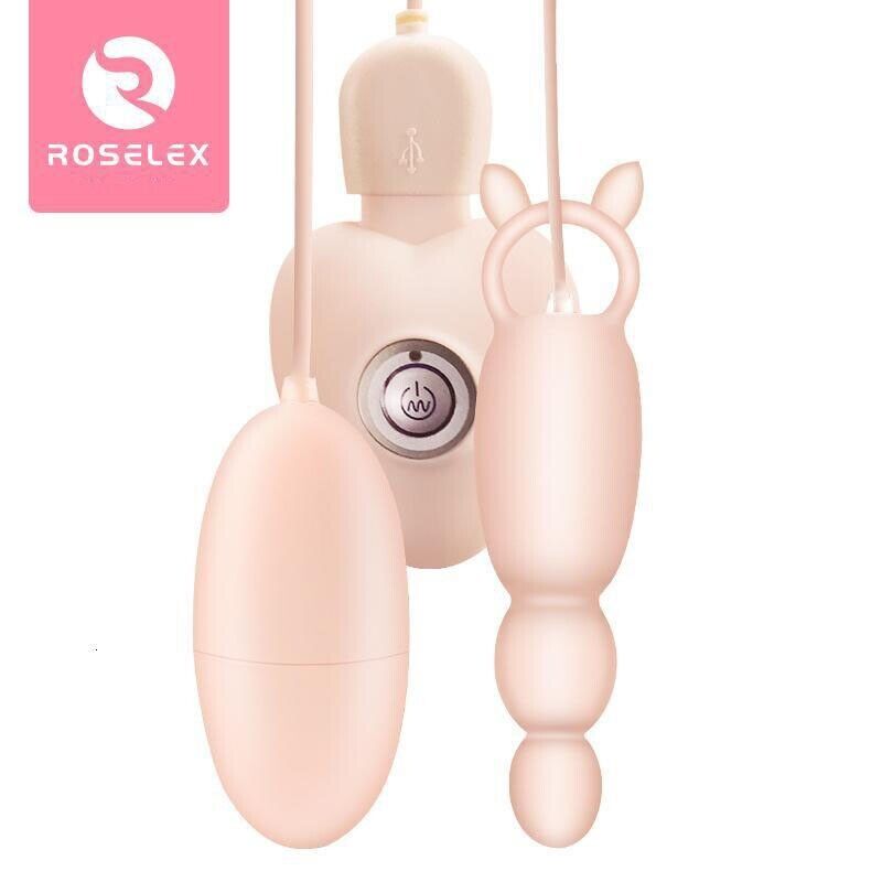 Rechargeable Clitoral Anal Double Play Vibrator Bullet Anal Beads Sex Toys