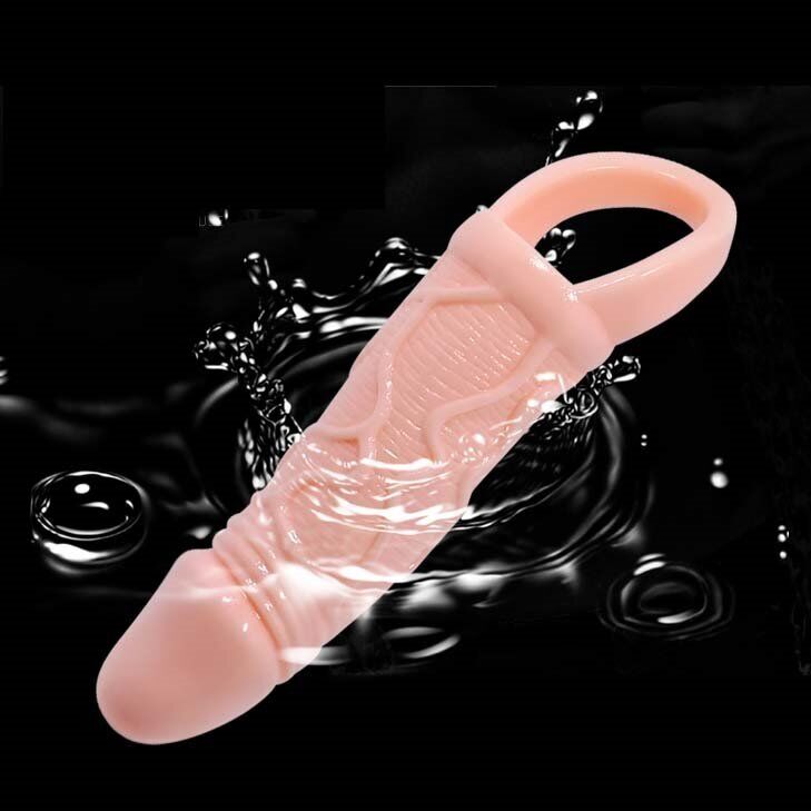 Vibrating Realistic Veined Penis Extension Extender Cock Sleeve Sheath Enhancer