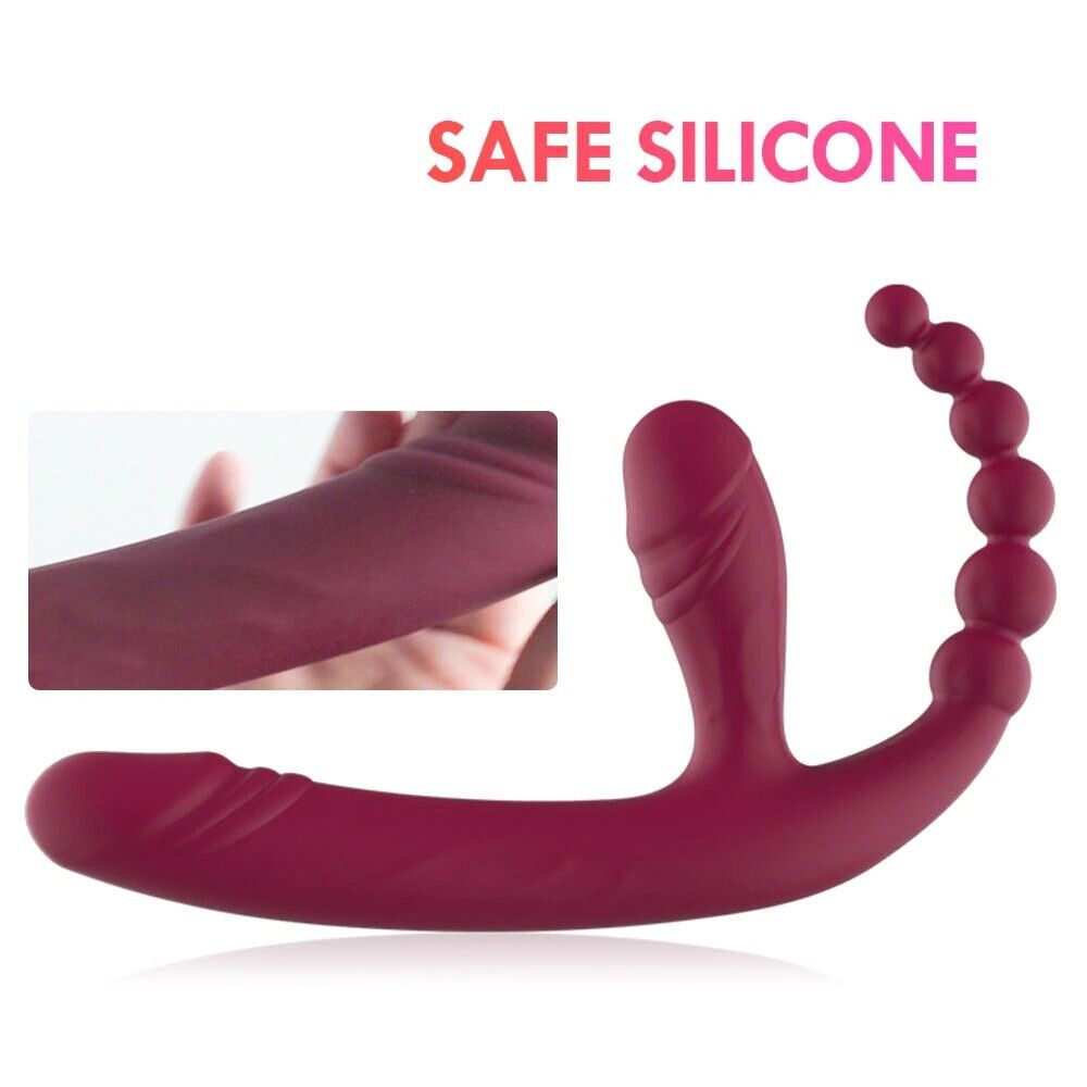 Vibrating Silicone Strapless Strap-On Anal G-spot Dildo Vibe Sex-toy for Lesbian