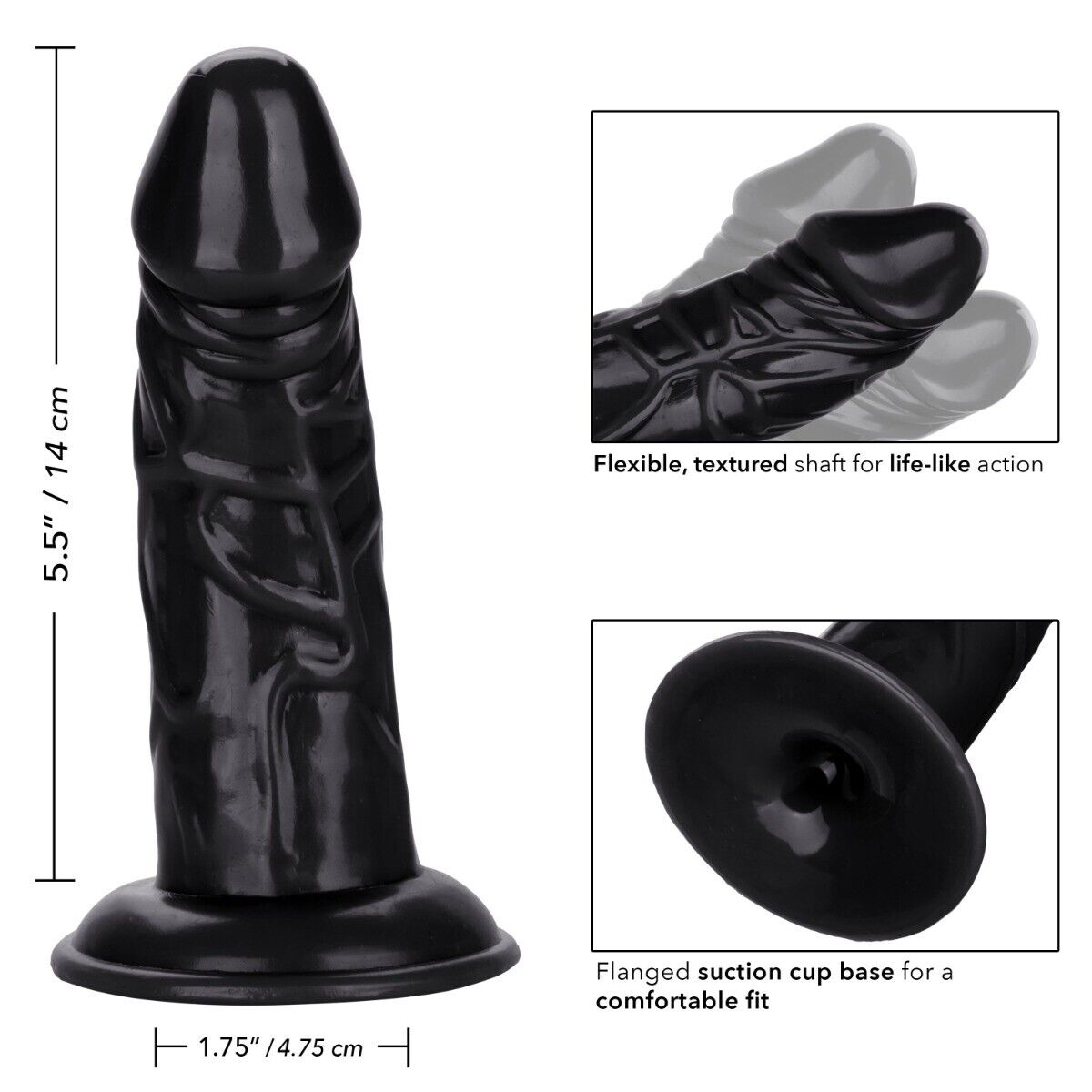 Thick Realistic Black Anal Dildo Dong Butt Plug with Suction Cup