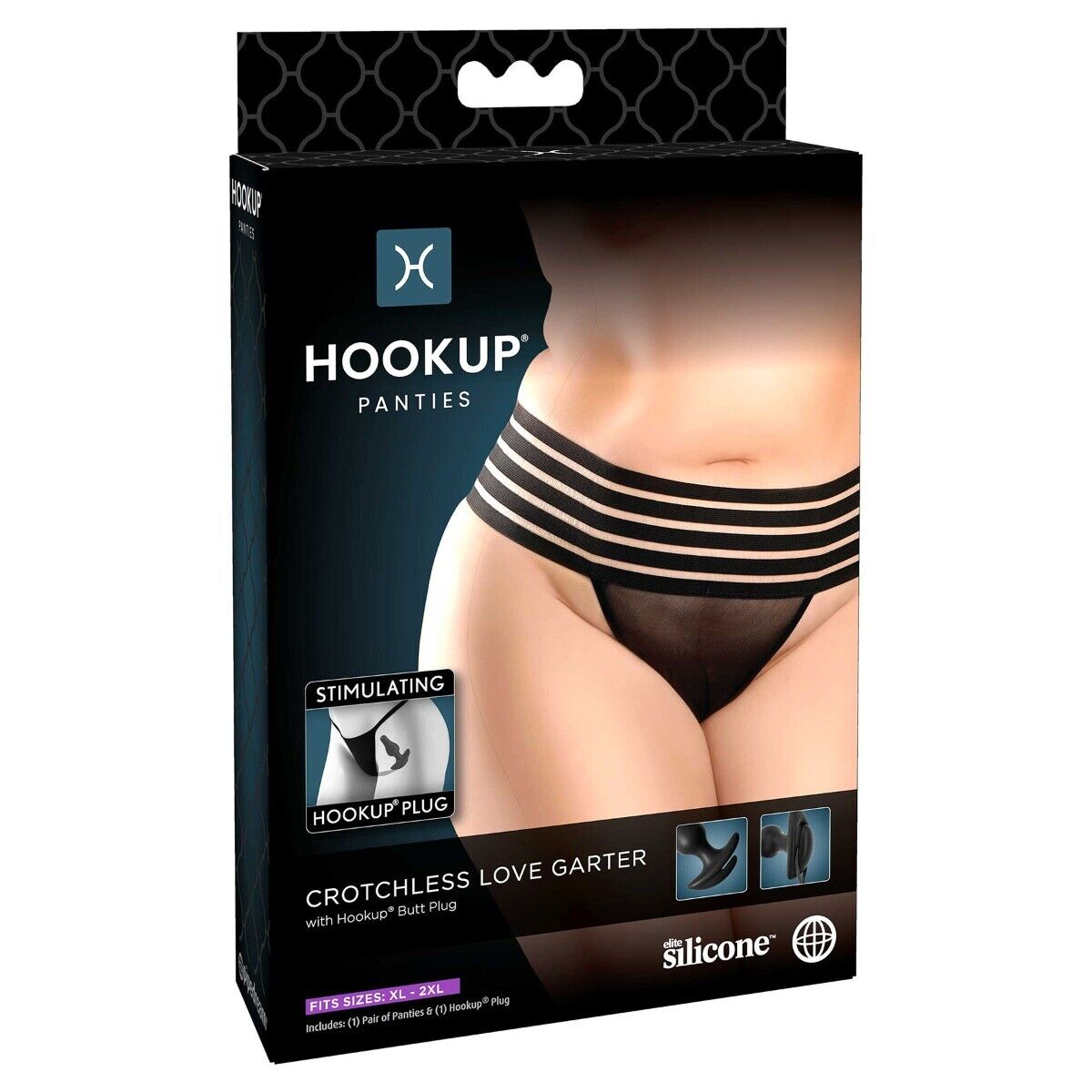 Hookup Love Garter Crotchless Panties and Wearable Anal Butt Plug XL -2XL