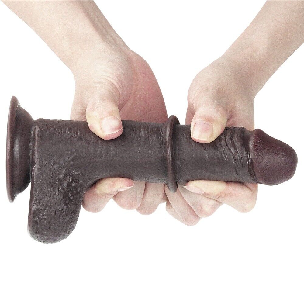 7" Black Bendable Realistic Soft Sliding Skin G-spot Anal Dildo Dong Suction Cup