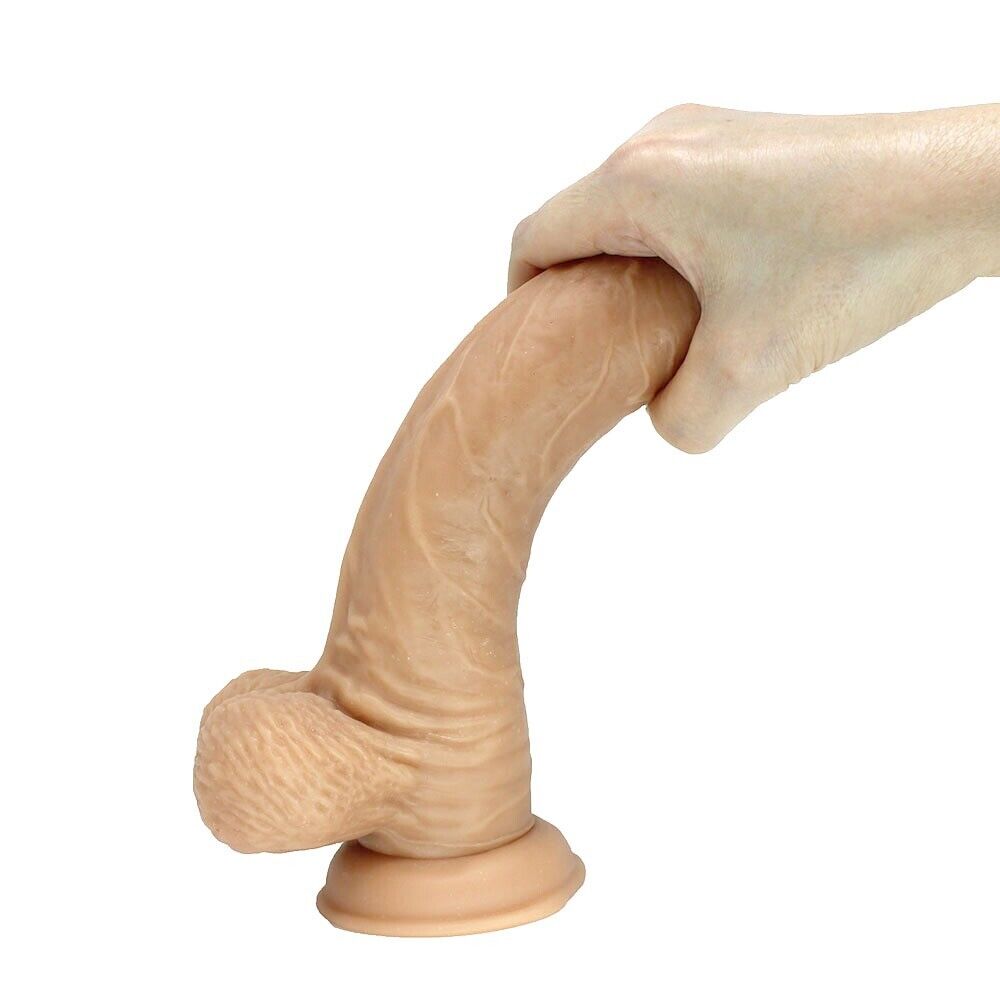 9" Realistic G-spot Anal Dildo Dong Penis Cock with Balls Suction Sex Toys