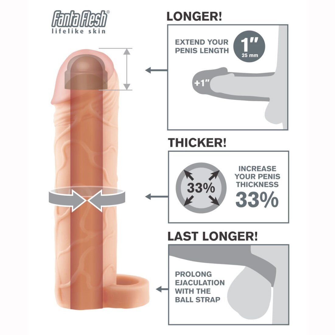 Fantasy X-tensions Perfect Add 1" Cock Penis Extension Sleeve with Ball Strap