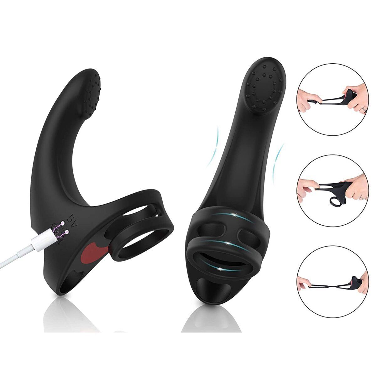 G-spot Finger Vibrator Vibrating Penis Cock Ring Perineum Teaser Sex Toy for Men