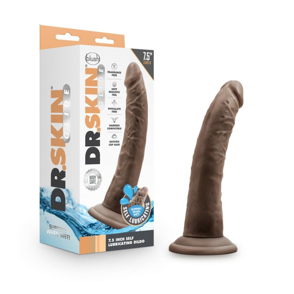 7.5" Bendable Self Lubricating Black Realistic G-spot Anal Cock Dildo Dong