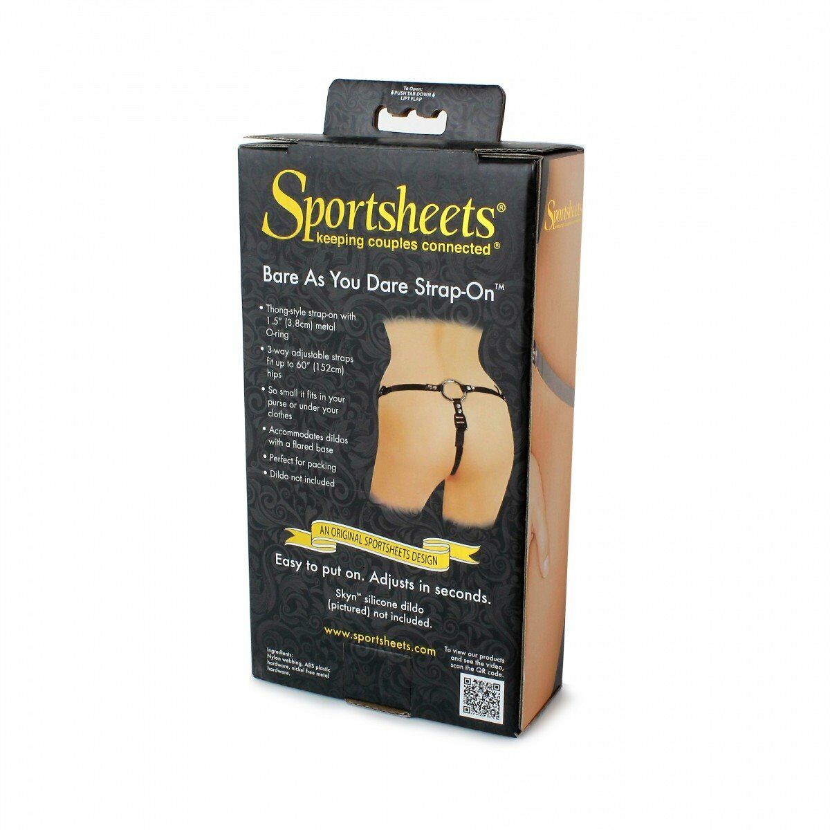 Sportsheets Bare As You Dare Black Strap-on Thong Harness w/ 1.5" O Ring