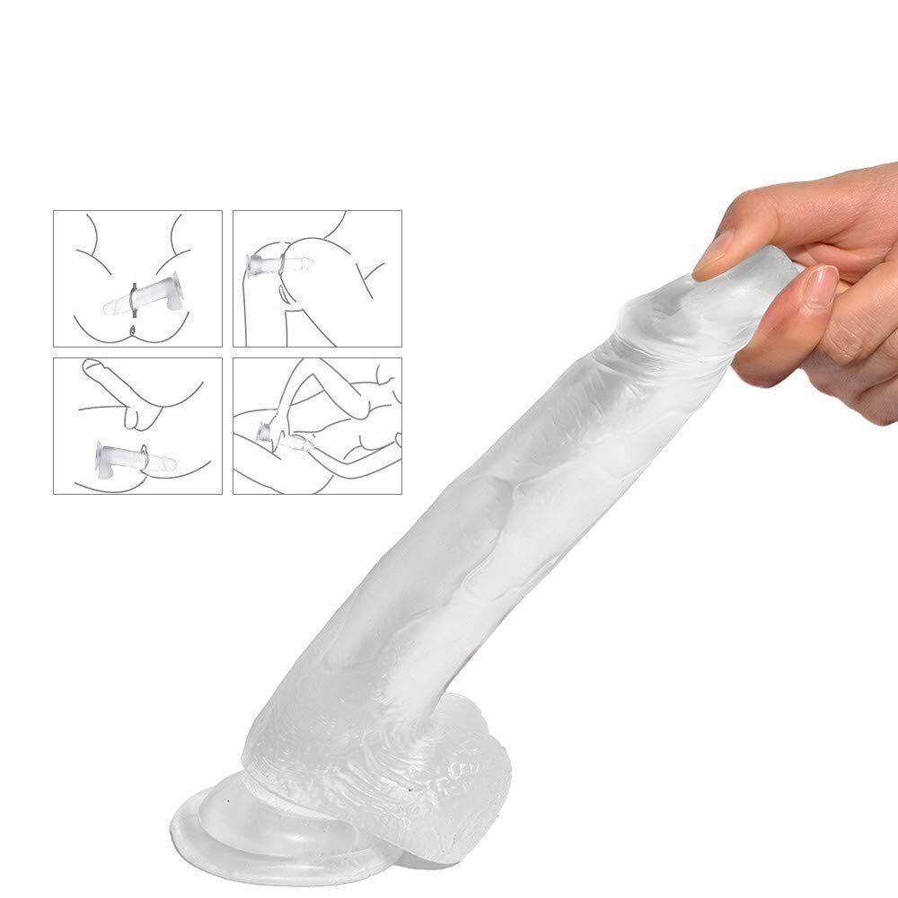 Clear Jelly Thick Cock with Balls G-spot Anal Dildo Hands Free Suction Cup