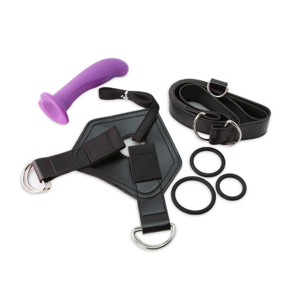 Faux Leather Strap On Harness Kit with 6" Silicone G-spot Anal Pegging Dildo