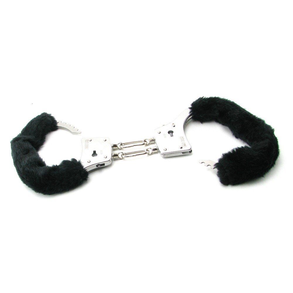 Black Soft Furry Fur Fuzzy Cuffs Metal Steel Wrist Hand cuffs