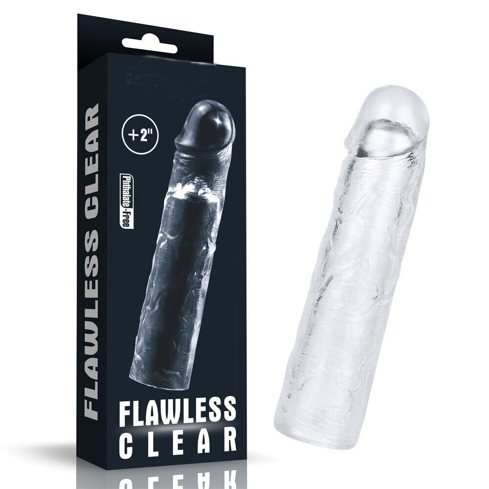 Add 2" Clear Realistic Male Penis Extension Extender Cock Girth Enhancer Sleeve