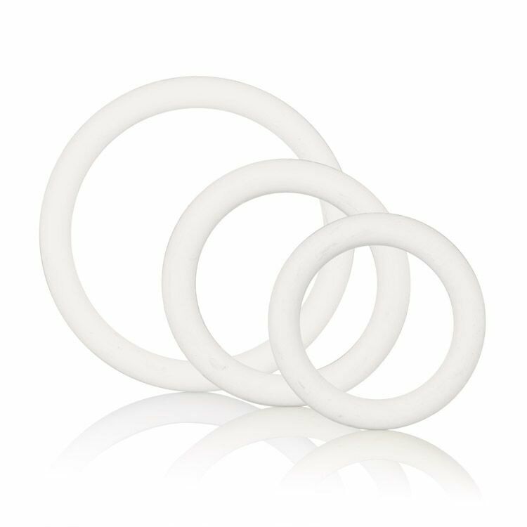 3 Stretchy Rubber Penis Scrotum Adornment Cock Rings Small Medium Large White