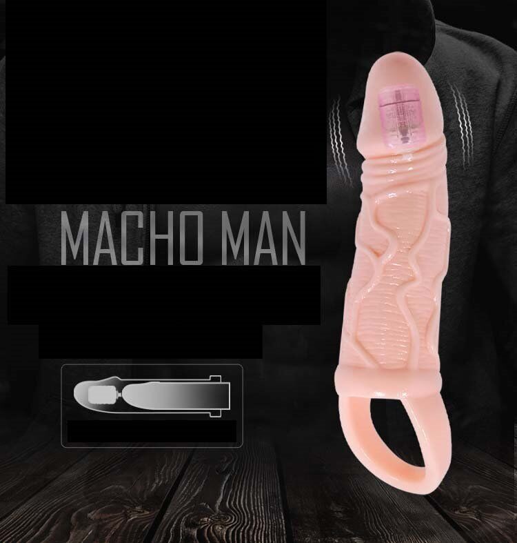 Vibrating Realistic Veined Penis Extension Extender Cock Sleeve Sheath Enhancer