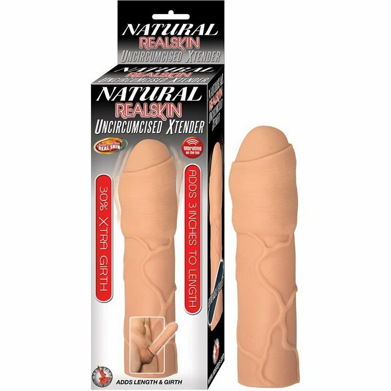 Vibrating Uncircumcised Add 3" Cock Penis Extender Extension Xtender Sleeve