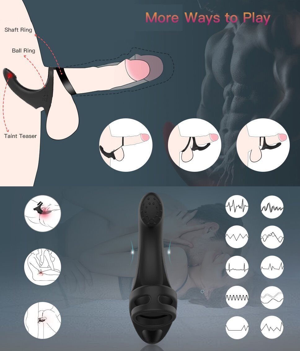 G-spot Finger Vibrator Vibrating Penis Cock Ring Perineum Teaser Sex Toy for Men