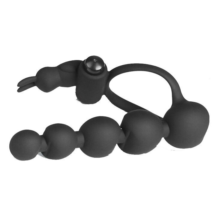 Silicone Vibrating Penis Enhancer Cock Ring with Anal Beads Couple Sex Toys