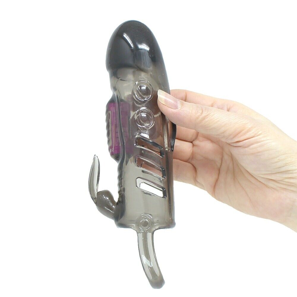 Vibrating Rabbit Male Penis Extension Extender Sleeve Enlarger Cock Cage Sex Toy