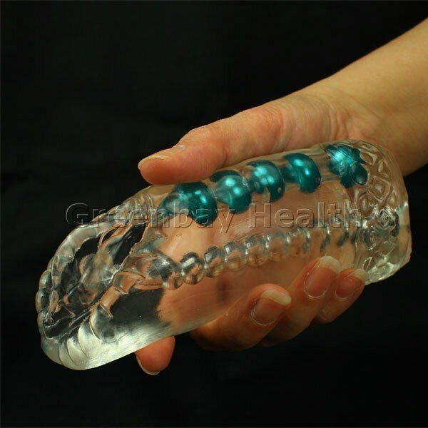 Clear Snatch Male Masturbator Sleeve Cock Stroker with 5 Pearl Orgasm Beads