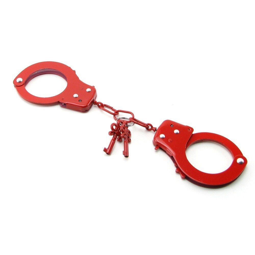 Red Steel Metal Handcuffs Restraints Wrist Cuffs Not for Professional Use