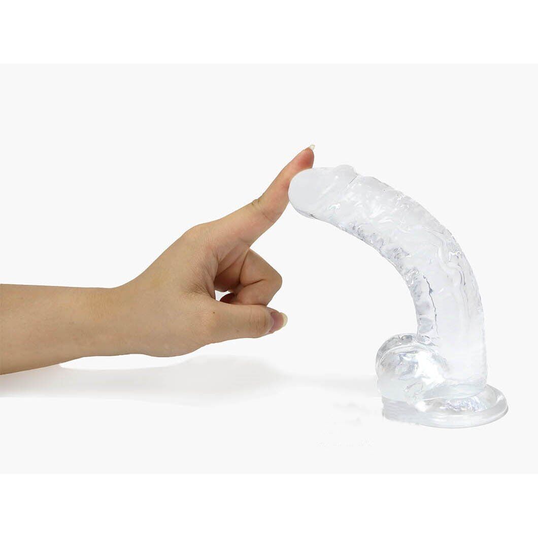 Clear Jelly Thick Cock with Balls G-spot Anal Dildo Hands Free Suction Cup