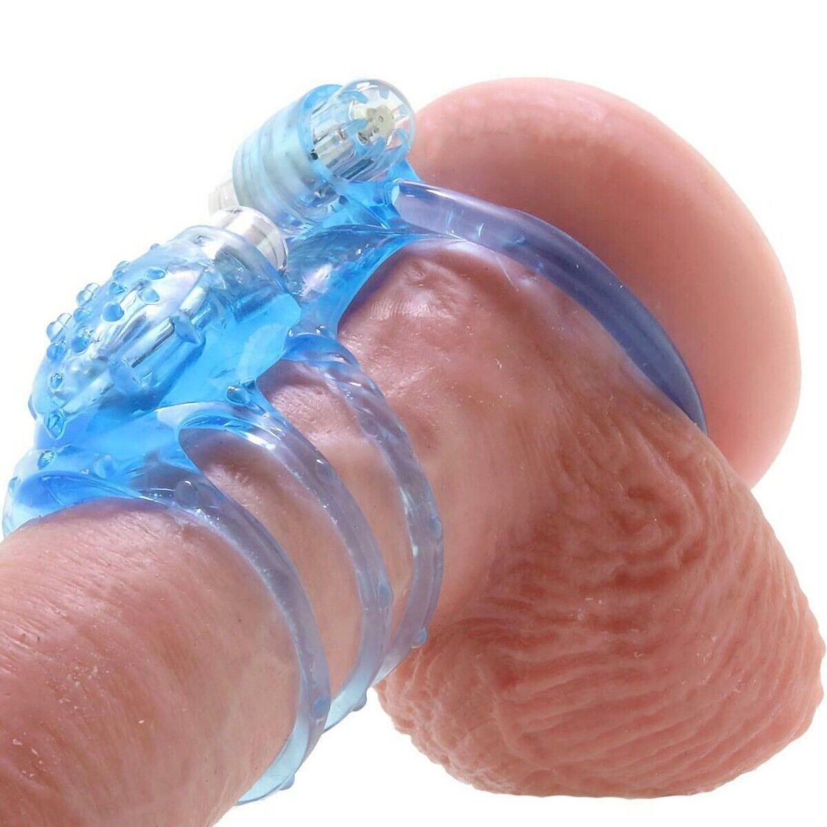 Dual Motor Vibrating Power Cock Cage Penis Ring Sleeve Extension Girth Enhancer